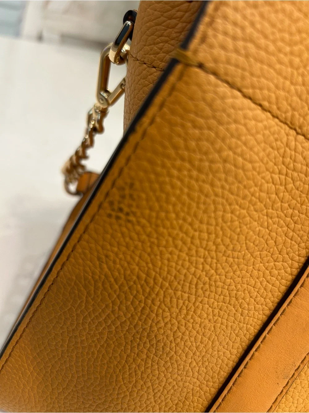 Michael Kors Tan Pebbled Leather Satchel with Chain Strap